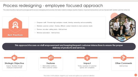 Business Optimization Techniques Process Redesigning Employee Focused Approach Infographics PDF