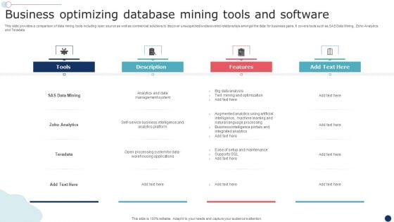 Business Optimizing Database Mining Tools And Software Clipart PDF