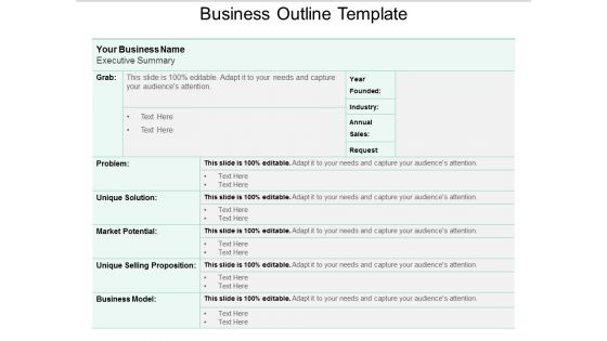 Business Outline Template Ppt PowerPoint Presentation Slides Backgrounds