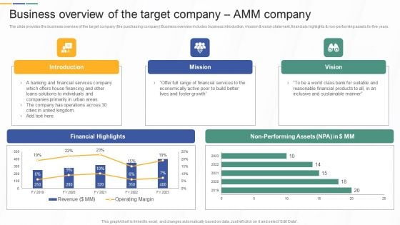 Business Overview Of The Target Company AMM Company Investment Banking And Deal Pitchbook Topics PDF