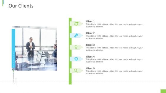 Business Overview PPT Slides Our Clients Ppt Outline Layout PDF