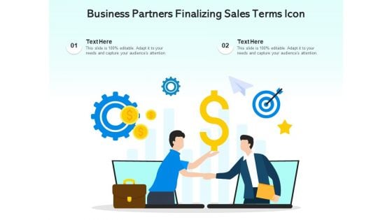 Business Partners Finalizing Sales Terms Icon Ppt PowerPoint Presentation Portfolio Graphics Example PDF