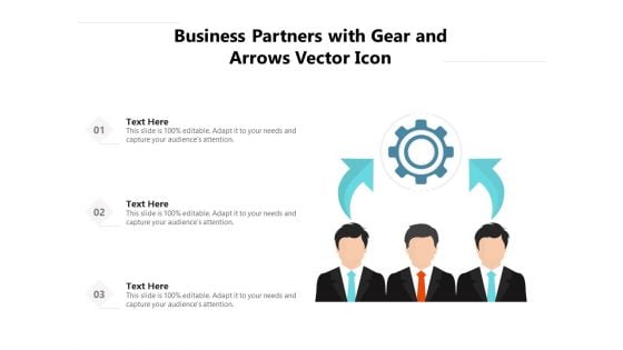 Business Partners With Gear And Arrows Vector Icon Ppt PowerPoint Presentation Gallery Rules PDF