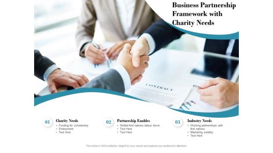 Business Partnership Framework With Charity Needs Ppt PowerPoint Presentation Slides Templates PDF