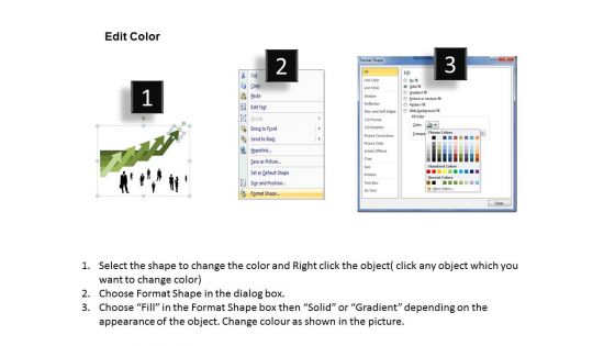 Business People With Progressive Arrows And Icons Powerpoint Template