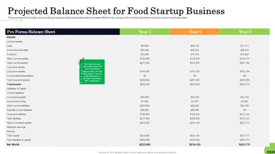 Business Plan For Fast Food Restaurant Projected Balance Sheet For Food Startup Business Guidelines PDF