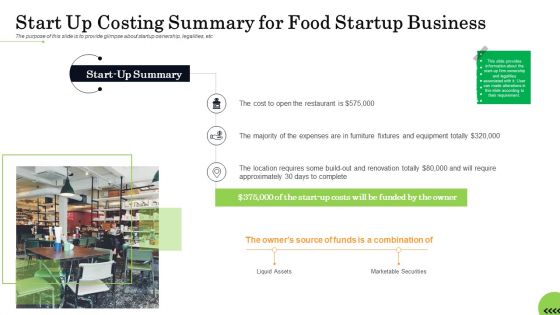 Business Plan For Fast Food Restaurant Start Up Costing Summary For Food Startup Business Formats PDF