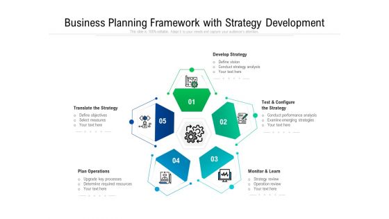 Business Planning Framework With Strategy Development Ppt PowerPoint Presentation Layouts Backgrounds PDF