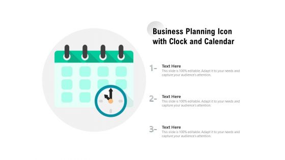 Business Planning Icon With Clock And Calendar Ppt PowerPoint Presentation Gallery Elements PDF