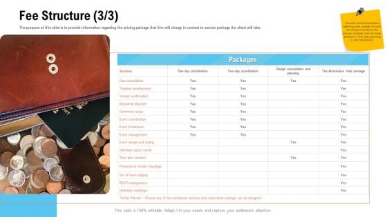 Business Portfolio For Event Management Enterprise Fee Structure Services Diagrams PDF