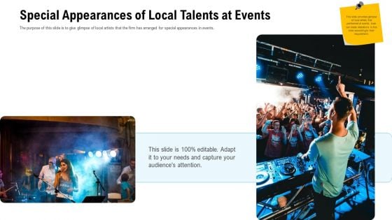 Business Portfolio For Event Management Enterprise Special Appearances Of Local Talents At Events Diagrams PDF