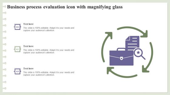 Business Process Evaluation Icon With Magnifying Glass Ppt Pictures Example File PDF