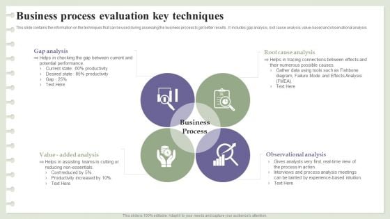 Business Process Evaluation Key Techniques Ppt Summary Sample PDF Business Process Evaluation Key Techniques Ppt Summary Sample PDF