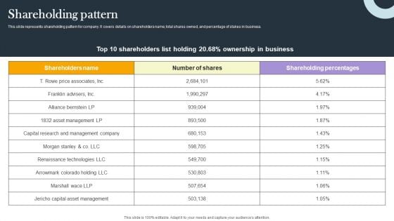 Business Process Optimization Platform Investors Funding Presentation Shareholding Pattern Rules PDF