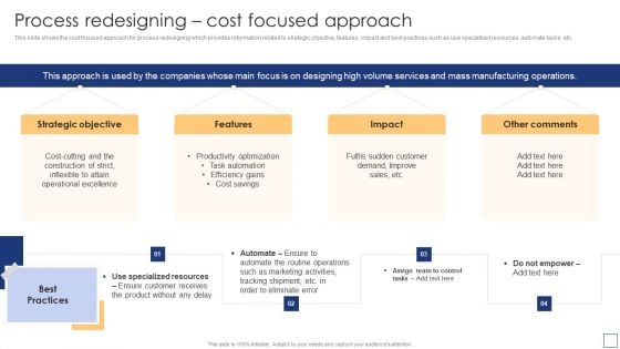 Business Process Redesigning Process Redesigning Cost Focused Approach Introduction PDF