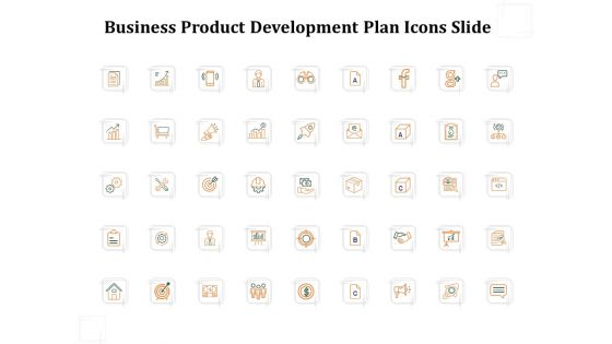 Business Product Development Plan Icons Slide Ppt Summary Designs Download PDF