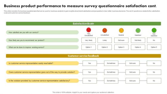 Business Product Performance To Measure Survey Questionnaire Satisfaction Survey SS