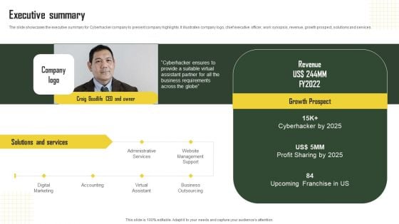 Business Profile For Virtual Assistant Solutions Firm Executive Summary Clipart PDF Business Profile For Virtual Assistant Solutions Firm Executive Summary Clipart PDF