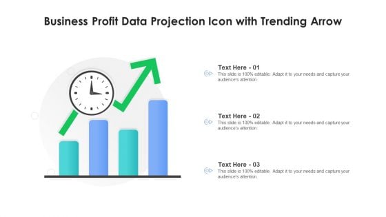 Business Profit Data Projection Icon With Trending Arrow Ppt Professional Designs Download PDF