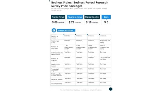 Business Project Business Project Research Survey Price Packages One Pager Sample Example Document