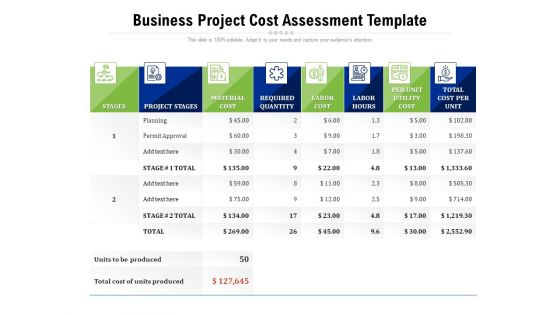 Business Project Cost Assessment Template Ppt PowerPoint Presentation Professional Aids PDF