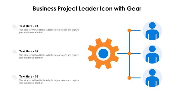Business Project Leader Icon With Gear Ppt PowerPoint Presentation File Designs PDF
