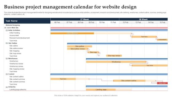 Business Project Management Calendar For Website Design Ppt Summary Professional PDF