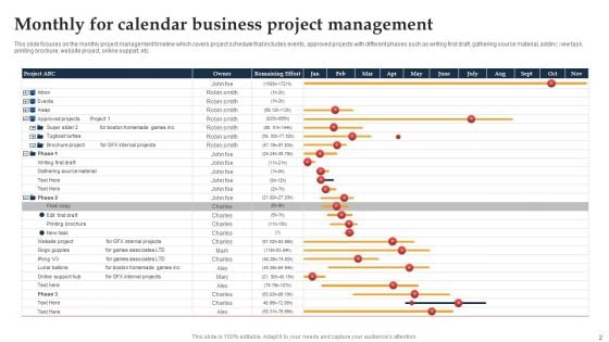 Business Project Management Calendar Ppt PowerPoint Presentation Complete Deck With Slides