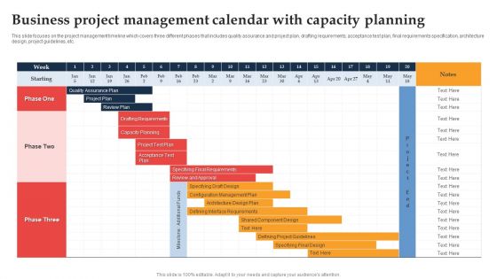 Business Project Management Calendar With Capacity Planning Ppt Diagram Templates PDF