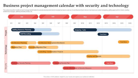 Business Project Management Calendar With Security And Technology Ppt Outline Clipart PDF