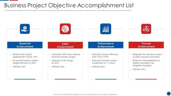 Business Project Objective Accomplishment List Ppt PowerPoint Presentation File Visuals PDF