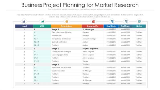 Business Project Planning For Market Research Ppt PowerPoint Presentation Icon Ideas PDF