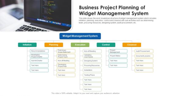 Business Project Planning Of Widget Management System Ppt PowerPoint Presentation Gallery Templates PDF