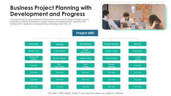 Business Project Planning With Development And Progress Ppt PowerPoint Presentation File Pictures PDF