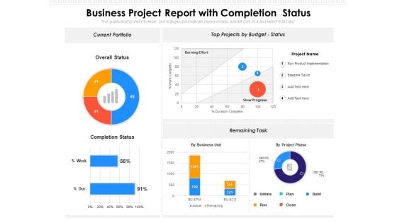 Business Project Report With Completion Status Ppt PowerPoint Presentation Gallery Clipart Images PDF