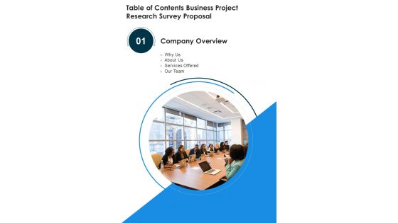 Business Project Research Survey Proposal Table Of Contents One Pager Sample Example Document