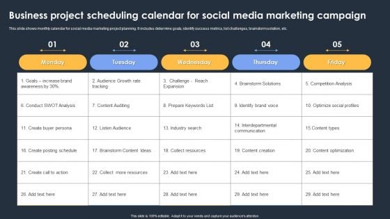 Business Project Scheduling Calendar For Social Media Marketing Campaign Summary PDF Business Project Scheduling Calendar For Social Media Marketing Campaign Summary PDF