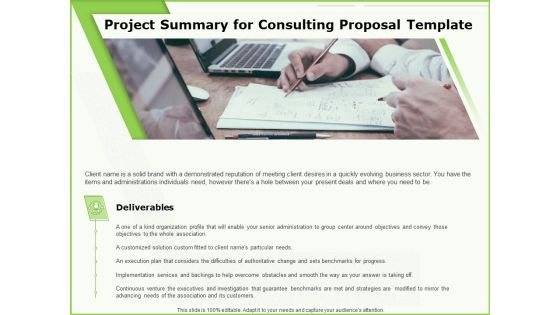 Business Project Summary For Consulting Proposal Template Ppt Outline Mockup PDF