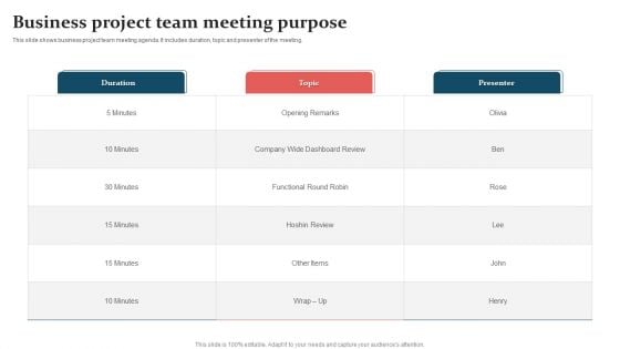 Business Project Team Meeting Purpose Introduction PDF