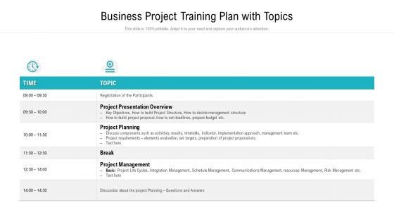 business project training plan with topics ppt portfolio examples pdf