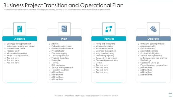 Business Project Transition And Operational Plan Structure PDF Business Project Transition And Operational Plan Structure PDF