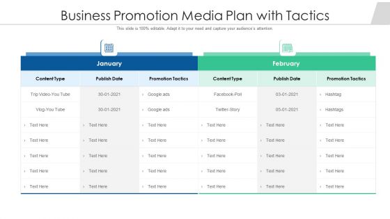 Business Promotion Media Plan With Tactics Ppt PowerPoint Presentation File Slides PDF