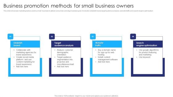 Business Promotion Methods For Small Business Owners Ppt Summary Layout Ideas PDF