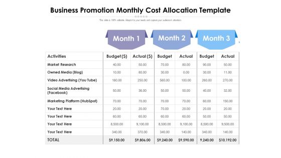 Business Promotion Monthly Cost Allocation Template Ppt PowerPoint Presentation Ideas Background PDF