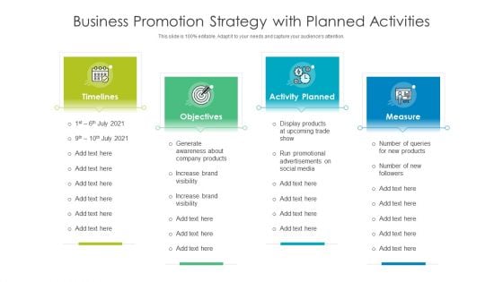 Business Promotion Strategy With Planned Activities Ppt Gallery Themes PDF