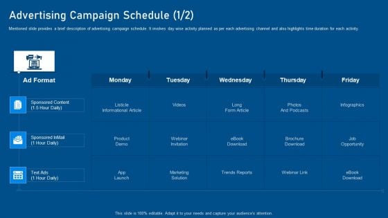 Business Promotion Using Linkedin Advertising Campaign Schedule Opportunity Microsoft PDF