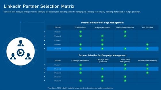 Business Promotion Using Linkedin Linkedin Partner Selection Matrix Introduction PDF