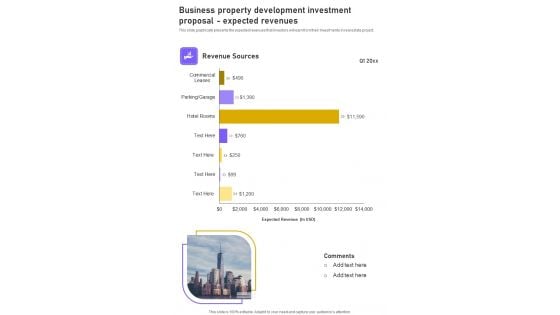 Business Property Development Investment Proposal Expected Revenues One Pager Sample Example Document