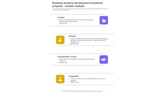 Business Property Development Investment Proposal Location Analysis One Pager Sample Example Document