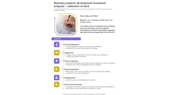 Business Property Development Investment Proposal Statement Of Work One Pager Sample Example Document